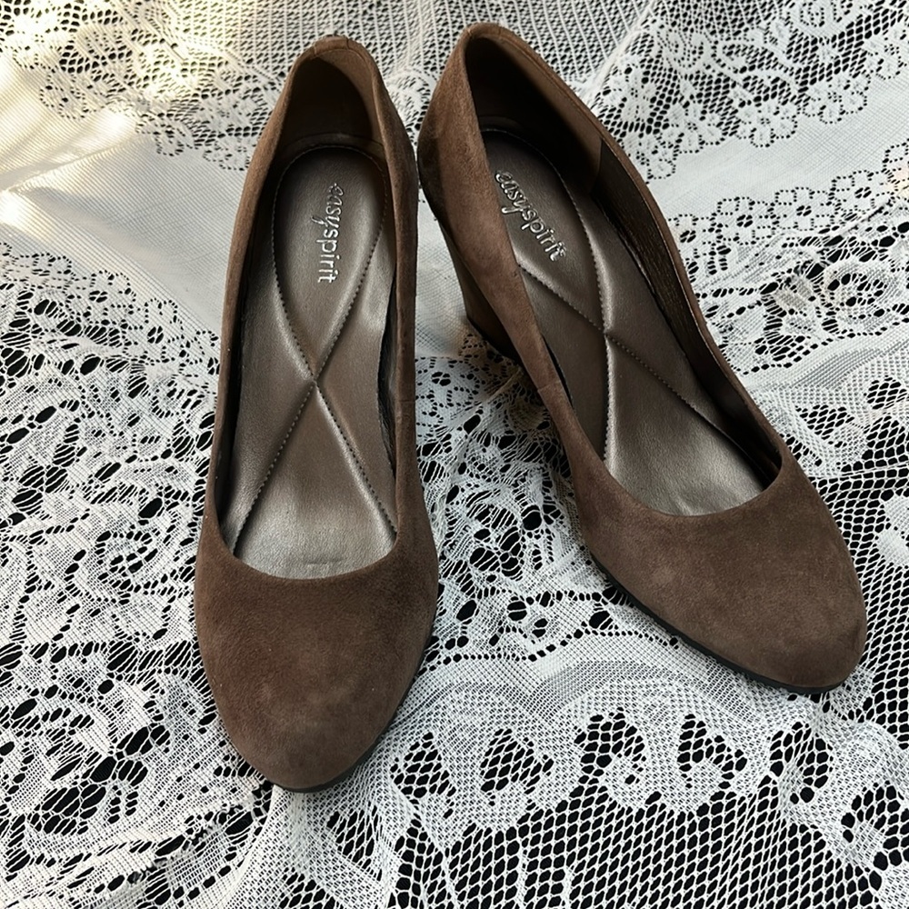 Easy Spirit Brown Velvet Wedge Heels